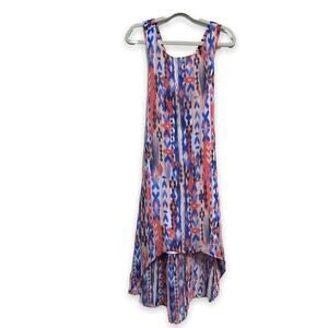 Tween Diva Girls Dress Size 7 Maxi Ikat Blue Orange Peach Black Print Cross Back